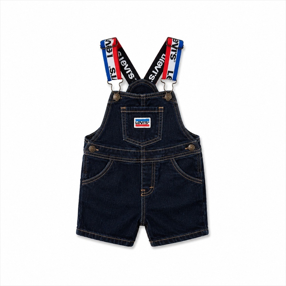 Levi's Baby Denim Shortalls 24M Logo Strap Overalls Dark Wash Cotton‎ 2T - Picture 2 of 15